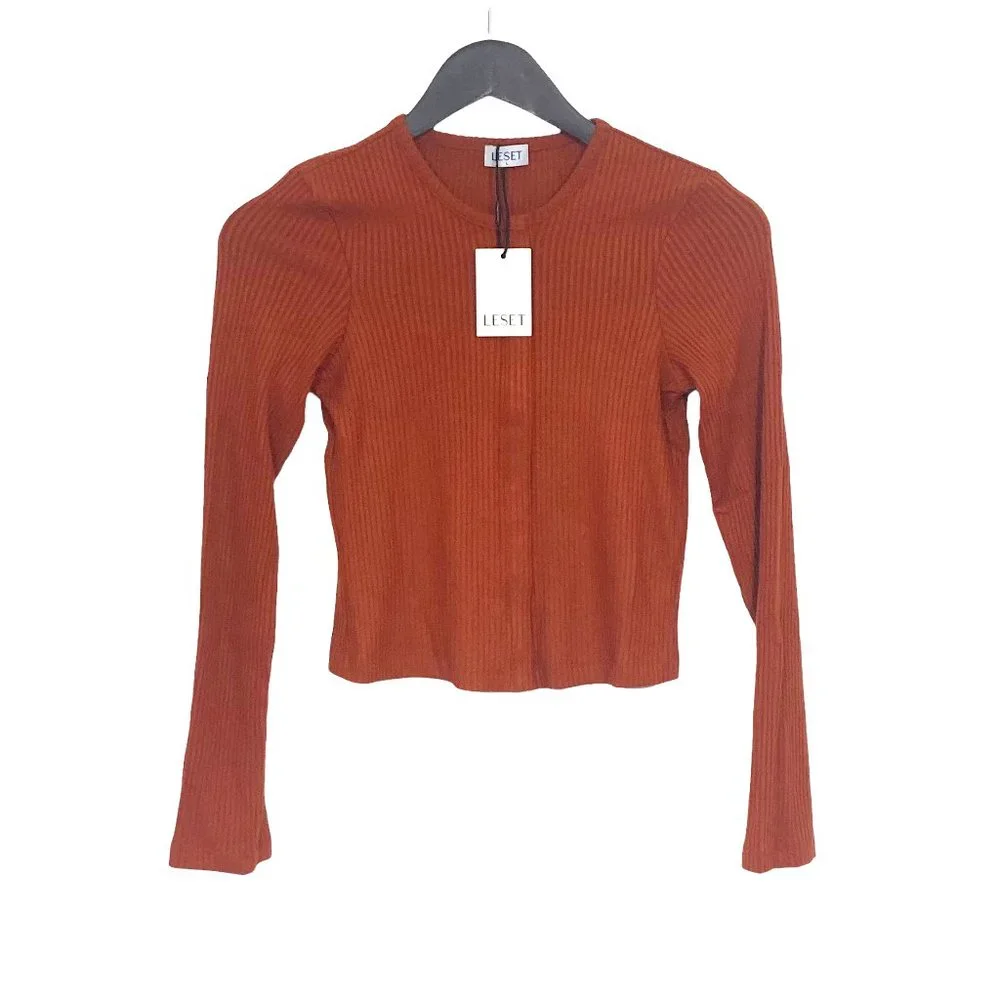 Leset Alex Long Sleeve Snap Down Top LT0404 Rust - Picture 1 of 5